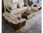 Conjunto de sofá y sillón de cuero italiano de lujo moderno, muebles de salón de madera, s