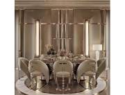 555 Sillas de comedor de lujo italianas con patas de acero inoxidable doradas para villas