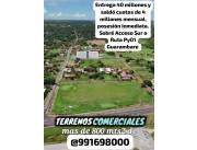En venta terrenos comerciales de 800mts2 sobré Acceso Sur o Ruta py 1, entrega y sorridas
