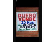 Vendo terreno de 20 hectáreas sobre asfalto.