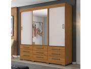 ROPERO 3 PUERTAS CORREDIZAS 9 CAJONES NT5030 CON ESPEJO NOTAVEL FREIJO TREND OFF WHITE