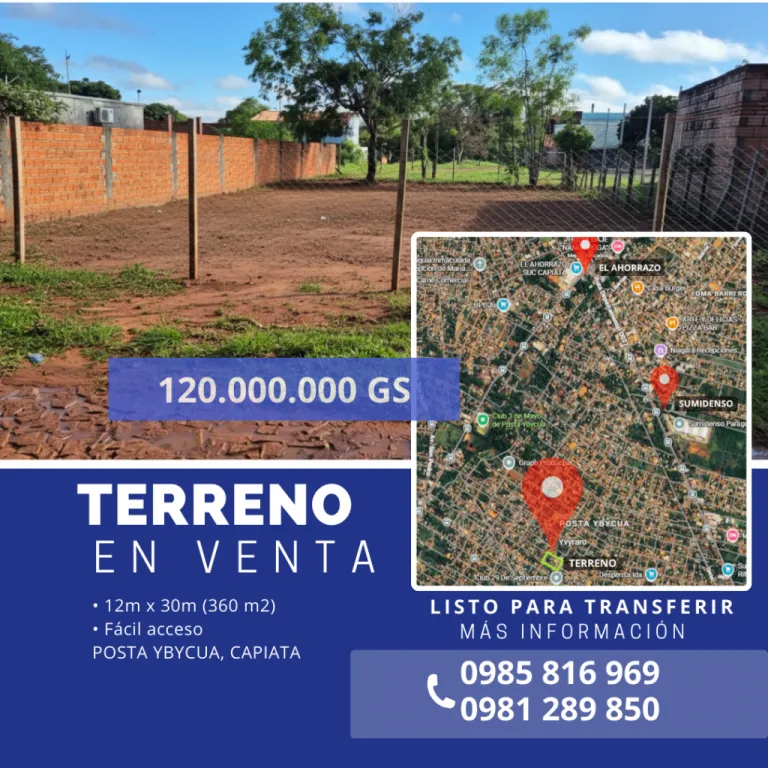 Vendo terreno 12m x 30m titulado en Posta Ybycua, Capiatá — foto 3