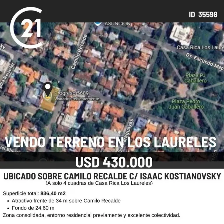 Vendo Terreno 836m2 zona AR1B residencial premium en Los Laureles Asuncion — foto 3