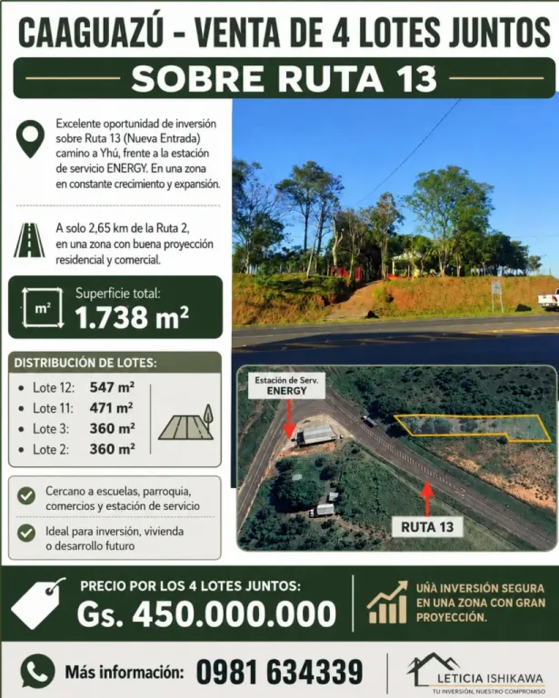 CAAGUAZÚ - VENTA DE 4 LOTES JUNTOS SOBRE RUTA 13 — foto 3