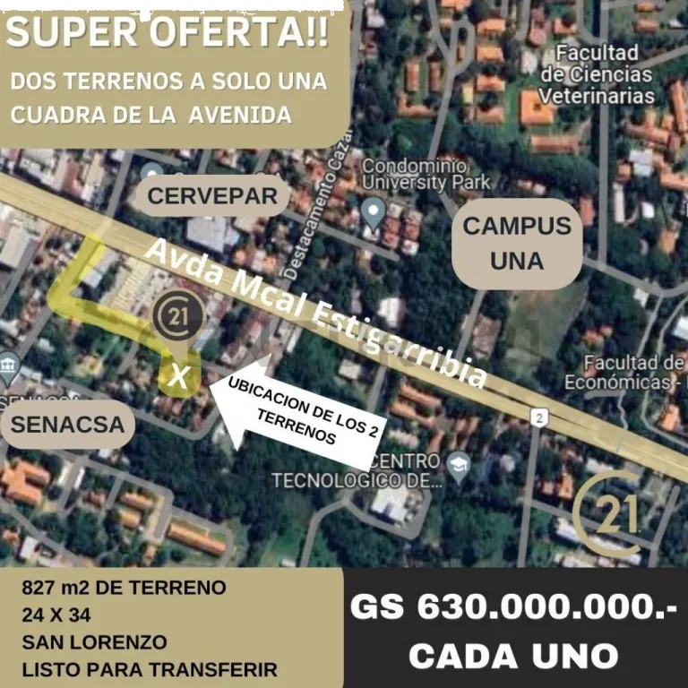 Terreno en Venta en VENDO 2 terrenos juntos, a una cuadra de Avda. Mcal. Estigarribia – Sa — foto 2